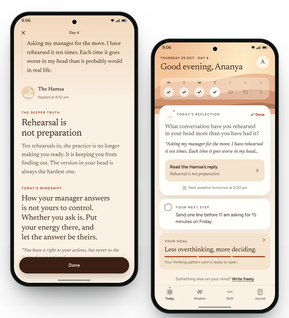 MindShift on Android in the Dharma path: a reply from the Hamsa quoting Bhagavad Gita 2.47, and the Today screen